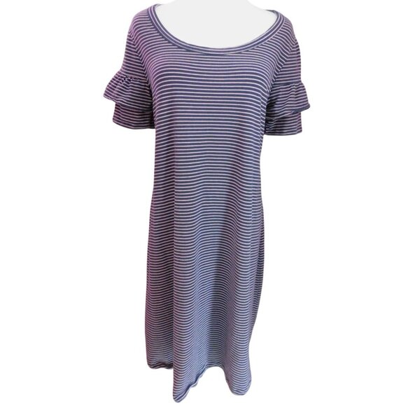 Isabel Maternity By Ingrid & Isabel Navy Striped Ruffle Sleeve Dress M - Picture 1 of 10